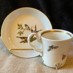 Bavarian Porcelain Elegant Rothschild Bird Pattern Cup and Saucer gold trim